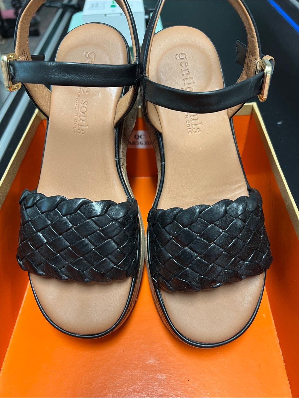 gentle souls by Kenneth Cole Black Braided Leather Ankle-Strap Sandals